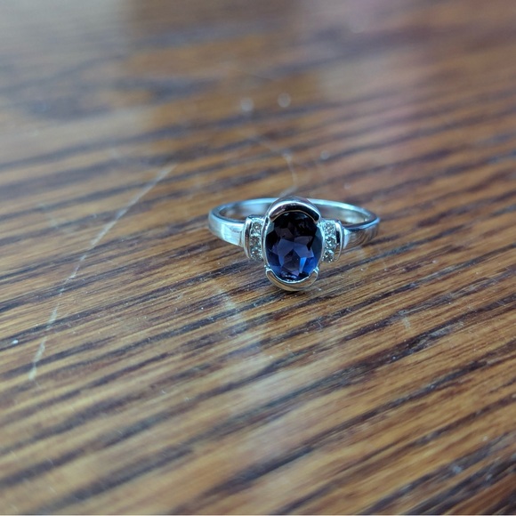 Brand New $858 Iolite and Diamond 14k White Gold Cocktail Ring Authentic Violet - Picture 9 of 12